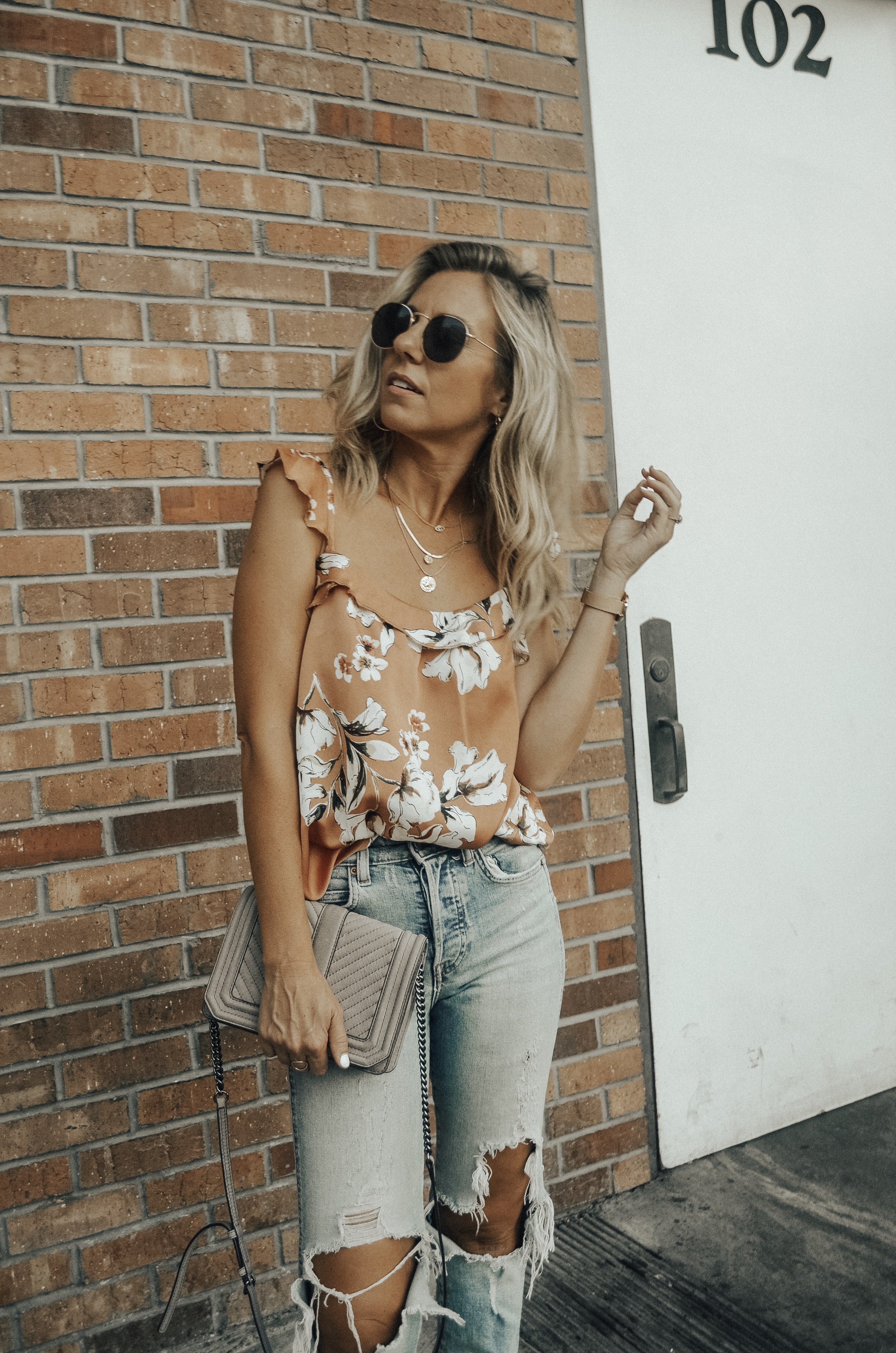 MATCHING SETS WITH BISHOP + YOUNG - Jaclyn De Leon Style + floral tank top + distressed denim + bohemian + Rebecca Minkoff handbag + fall outfit + summer style + casual street style + boho chic + Nordstrom + Zappos + Versatility of matching sets + mix and match + snakeskin studded mules