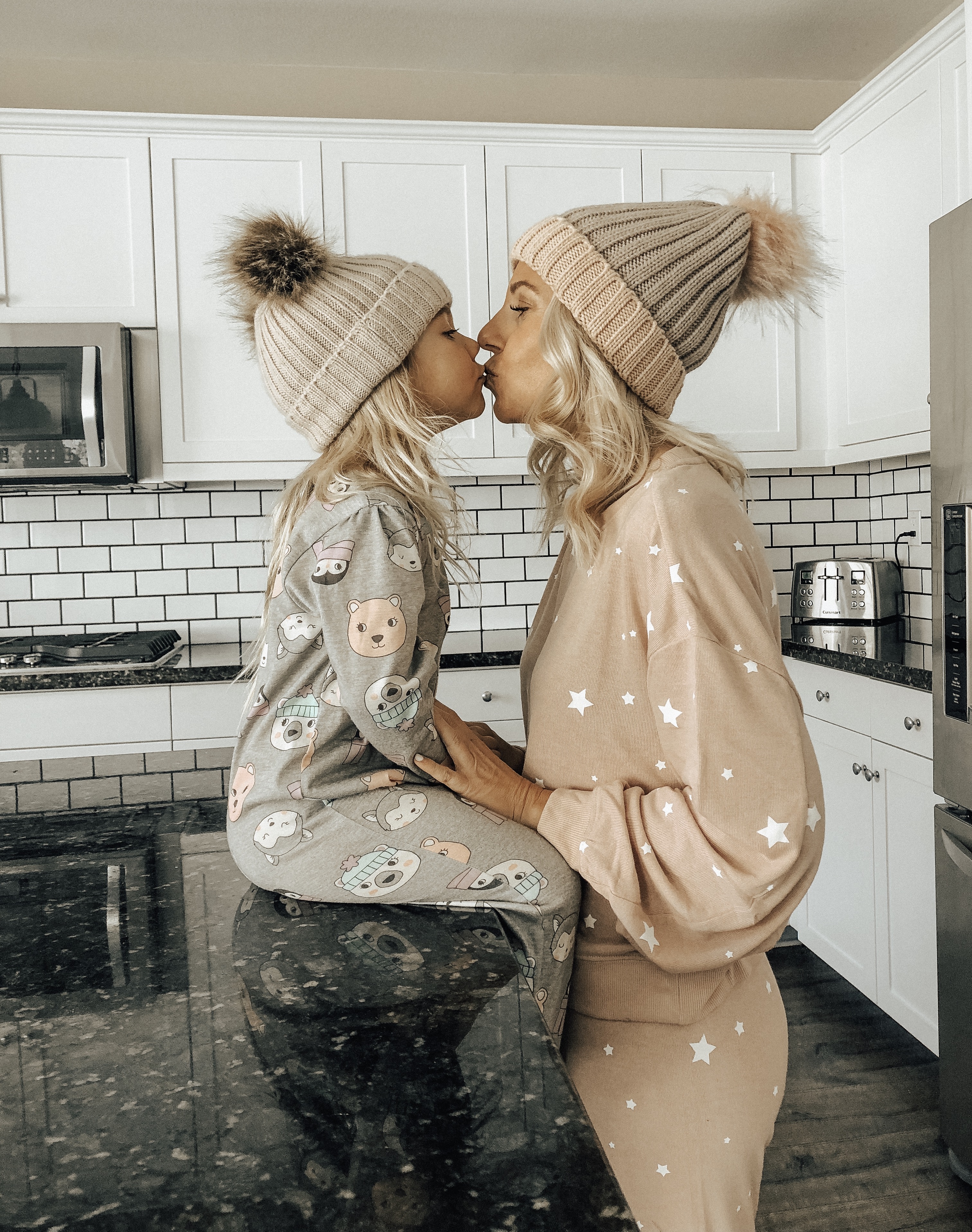 THE COZY GIFT GUIDE- Jaclyn De Leon Style + mommy and me pajamas + pom pom beanies + star print matching set + z supply + pajama onesie + target style + mom style + casual style + holiday matching looks + cozy