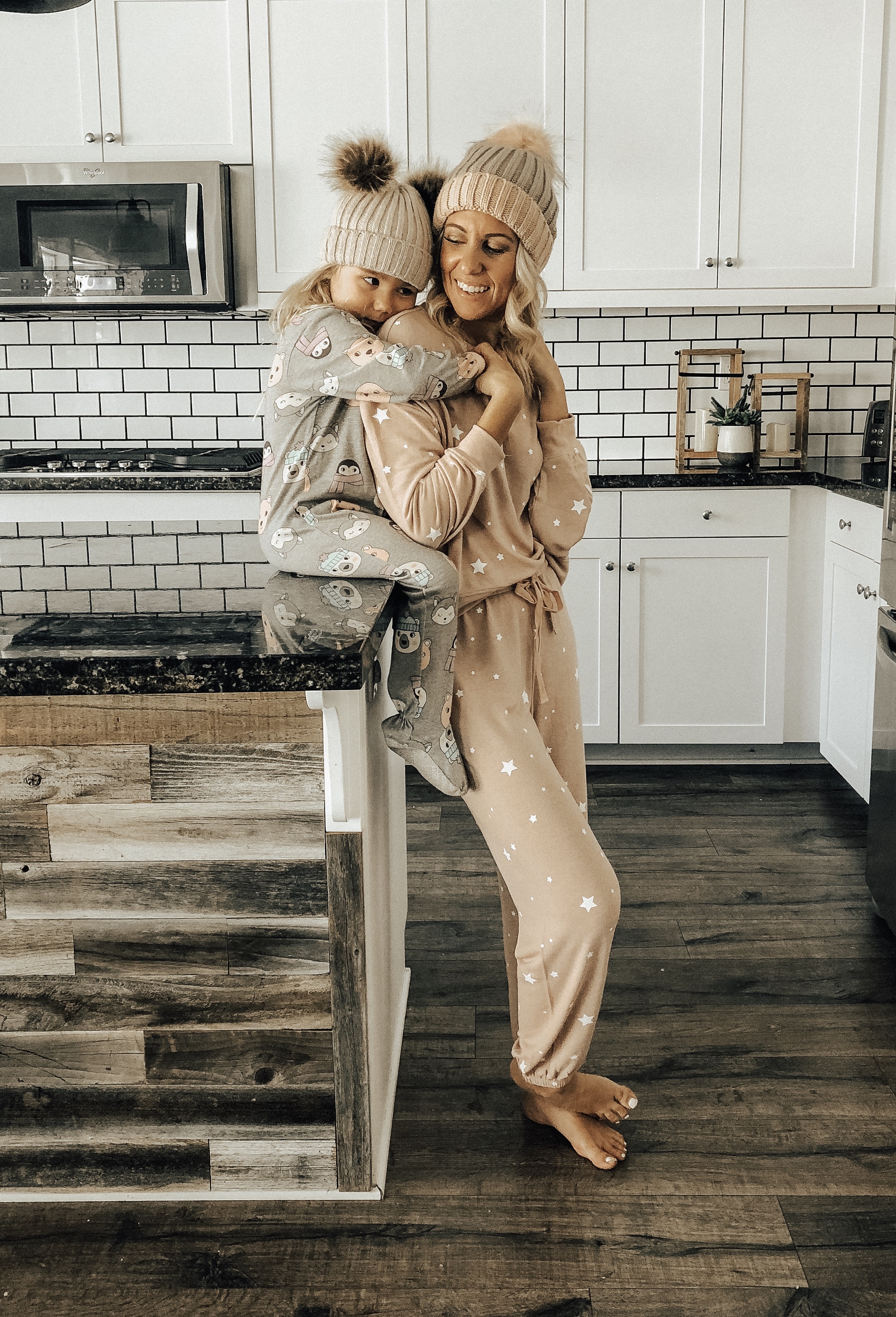 THE COZY GIFT GUIDE- Jaclyn De Leon Style + mommy and me pajamas + pom pom beanies + star print matching set + z supply + pajama onesie + target style + mom style + casual style + holiday matching looks + cozy