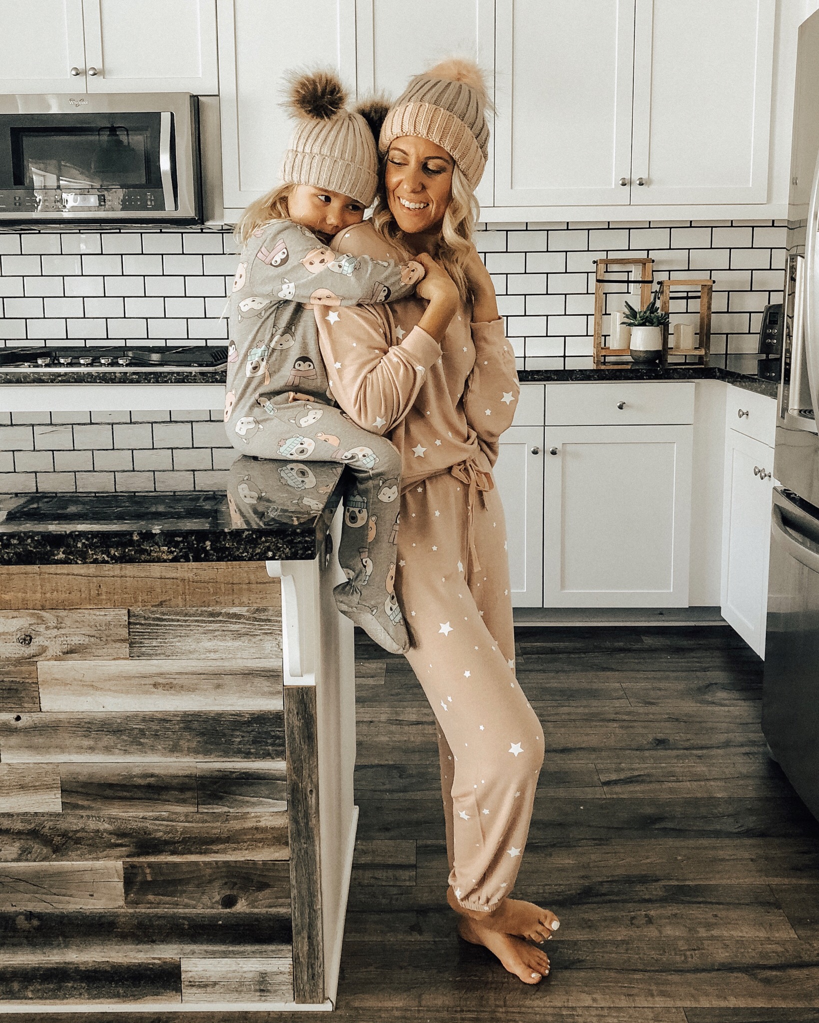 NOVEMBER TOP 10- Jaclyn De Leon Style + z supply cozy lounge set + pink star pullover + jogger set + mommy and me + cozy at home + casual style + winter outfit + lounge wear + sweatshirt + sweatpants + pom pom beanie + mom style + cozy pj's