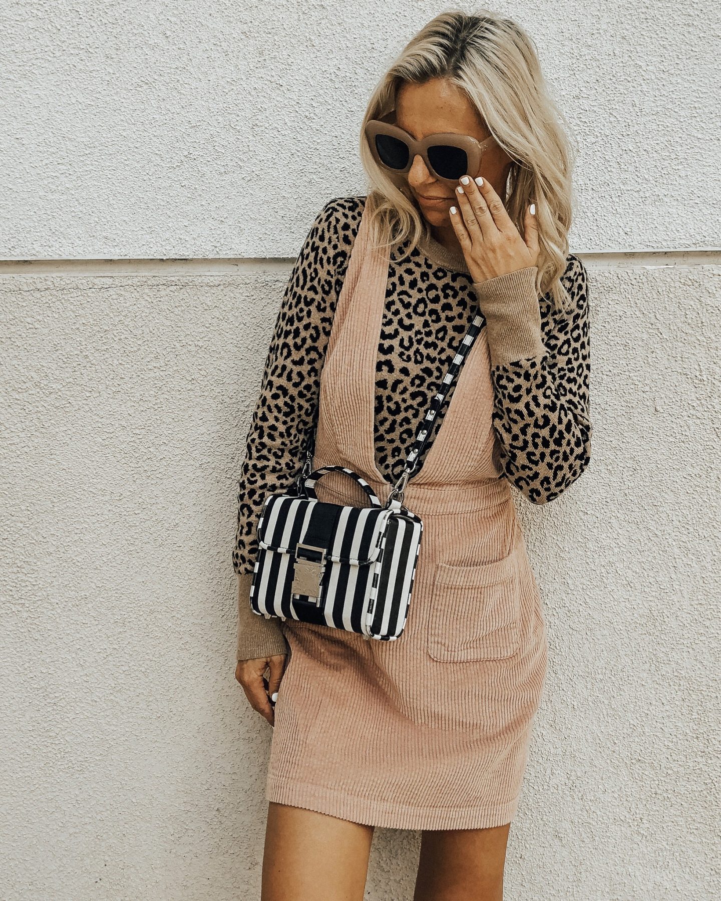 NOVEMBER TOP 10- Jaclyn De Leon Style- Leopard sweater + skirtall + striped handbag + sweater weather + fall fashion + retro sunglasses + what to wear this season + target style + casual style