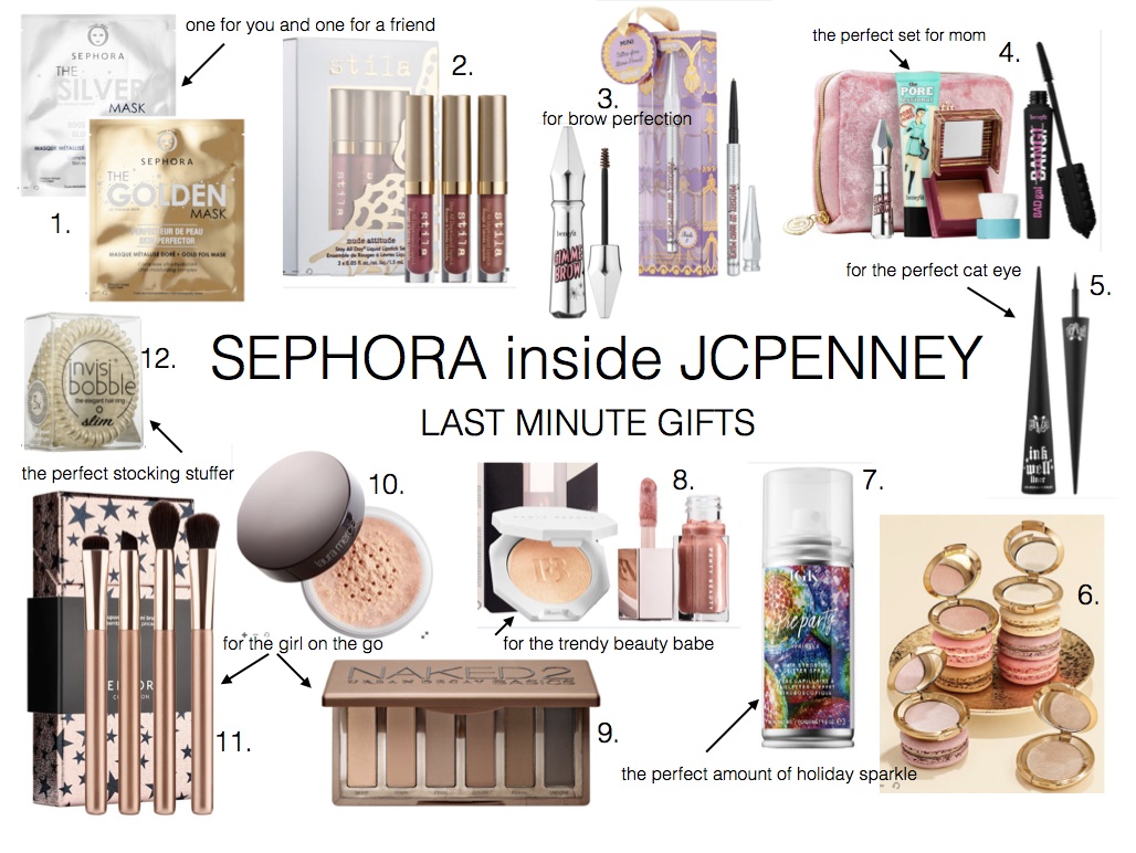 LAST MINUTE GIFTS- SEPHORA INSIDE JCPENNEY- Jaclyn De Leon Style + holiday gift guide + xmas shopping + beauty lover + sephora collection + stocking stuffers + holiday shopping + what to buy for the beauty babe + haircare + skin care + make up gifts + online shopping