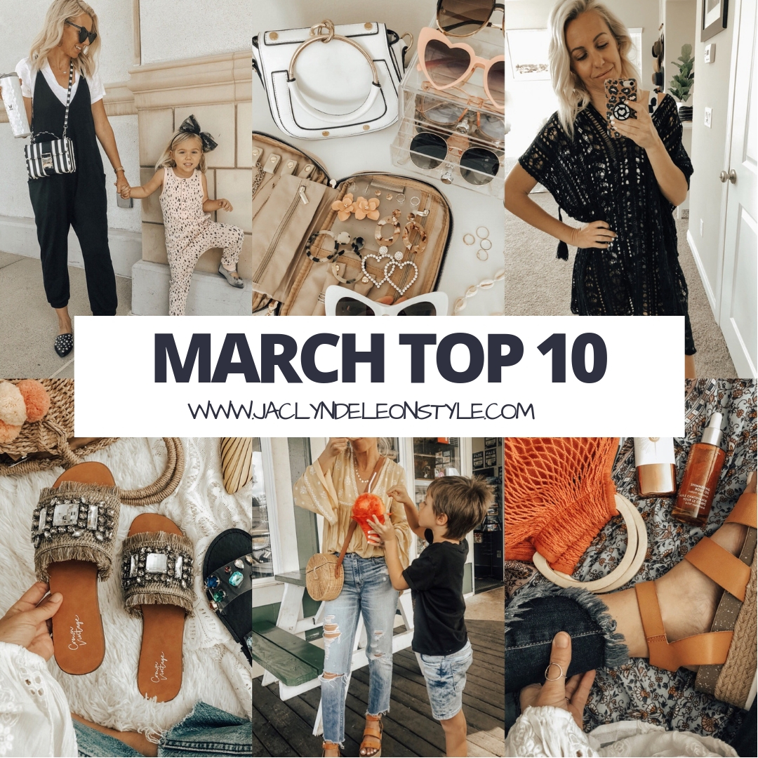 MARCH TOP 10- Jaclyn De Leon Style + My top ten selling items from the month of March are everything from the coziest jumpsuit, jewelry travel case, swim suit cover up, espadrilles and so much more. And of course most of them were from Target and Amazon!