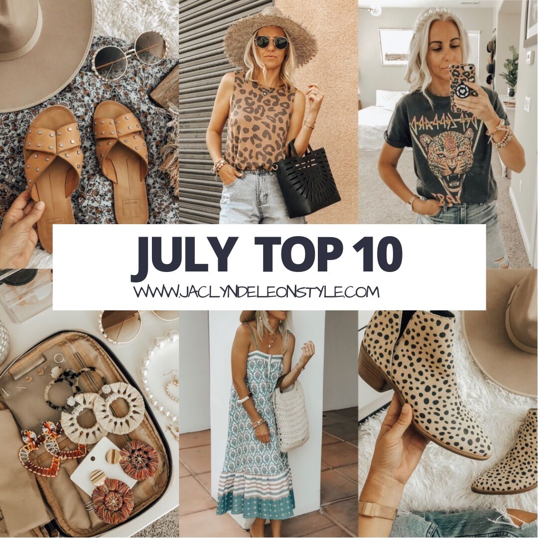 JULY TOP 10- Jaclyn De Leon Style + I'm sharing the top 10 selling items from the month of July and of course my must have travel jewelry case came in at number 1 yet again! Other great Amazon finds such as a boho dress, statement earrings, and necklace. Also sandals and booties in the mix. Which is your favorite?