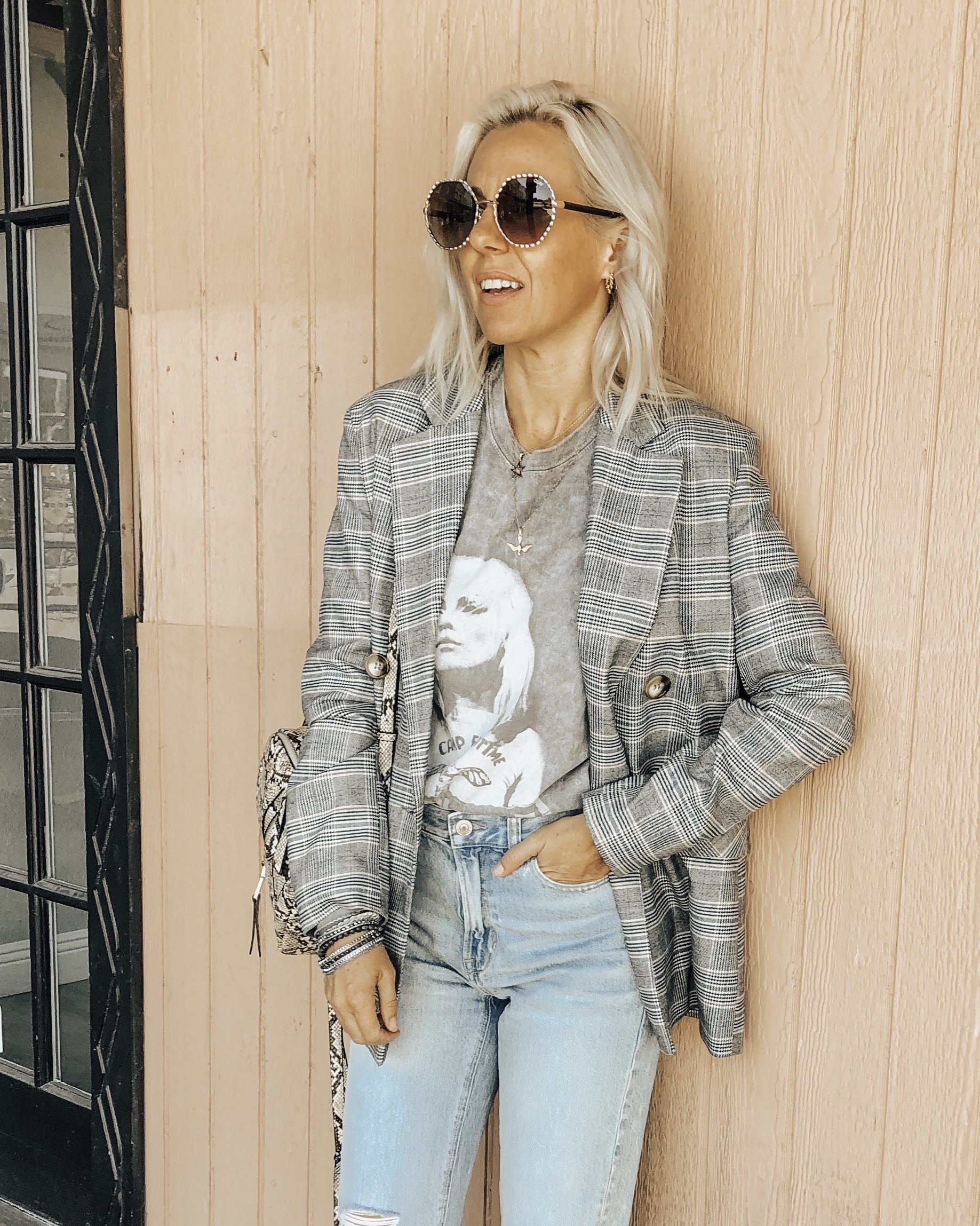 THE BLAZER- A MUST HAVE PIECE FOR FALL- Jaclyn De Leon Style + one big trend this season is the boyfriend blazer. I paired this plaid one with a graphic tee and mom jeans. I'm sharing all the best affordable blazers