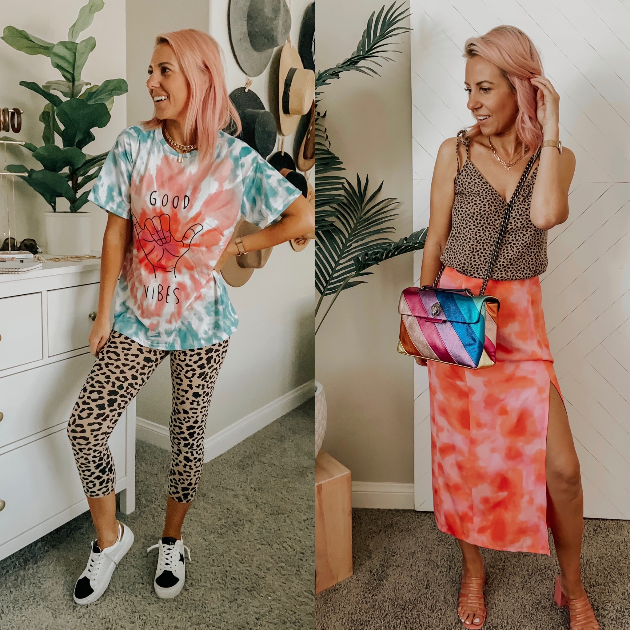 TIE DYE + LEOPARD- Jaclyn De Leon Style + sharing several ways to pattern mix with leopard and tie dye from comfy casual to all dressed up. Style tips included