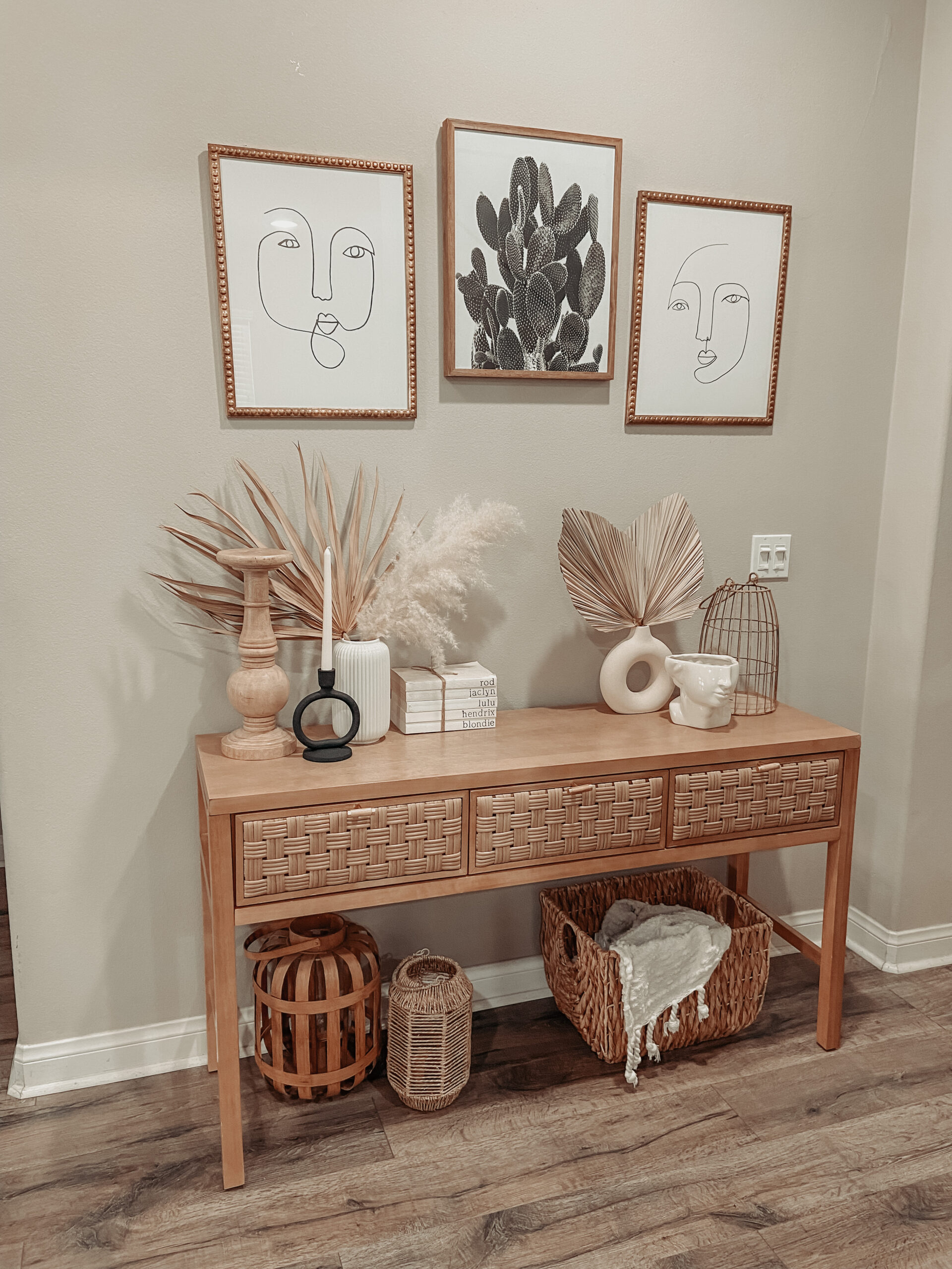 ENTRYWAY REFRESH-Jaclyn De Leon. Giving my entryway a refresh with affordable pieces from Target, Home Goods, Amazon, and H+M. Console table is from the Studio Mcgee line at Target