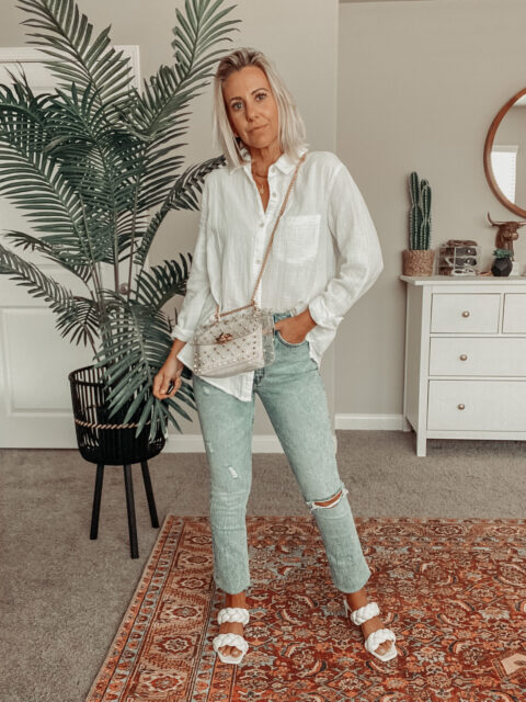 My favorite white button down-Jaclyn De Leon Style. Styling my $20 Target classic white button down. Wear it with jeans, a swim coverup, or a casual outfit.