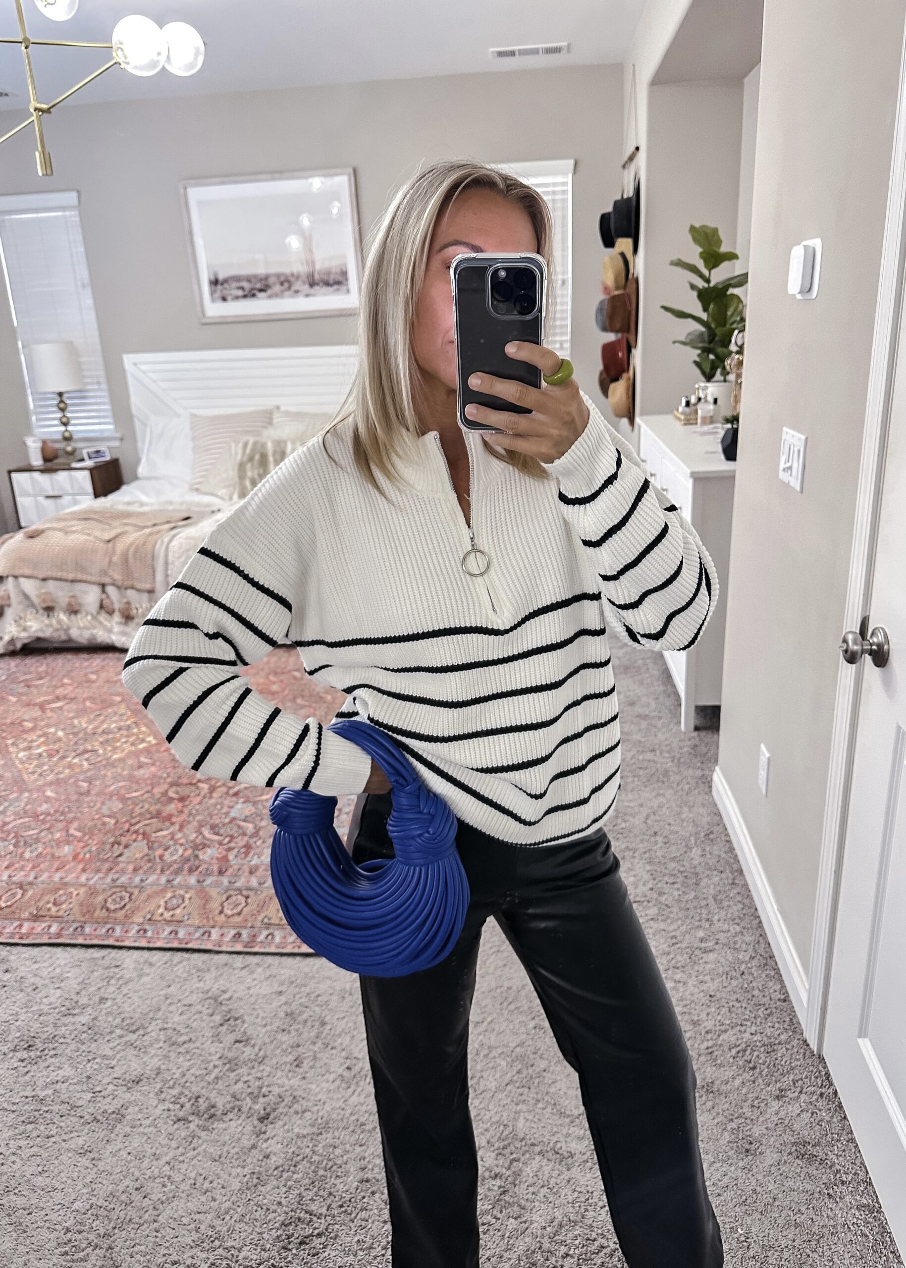 What I’ve been wearing lately from Amazon-Jaclyn De Leon Style. Sharing casual chic Amazon outfits that I'm loving. Amazon favorites include a wide leg trouser, faux leather pants, a loungewear set, and my favorite stripe sweater.